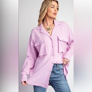 855 1X - 3X ❤️ EASEL PLUS SIZE-COTTON GAUZE BUTTON DOWN LOOSE FIT
SHIRT TUNIC